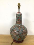 A modern Persian style vase lamp with scrolling vines and flowers, of gourd form (45cm to top of