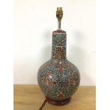 A modern Persian style vase lamp with scrolling vines and flowers, of gourd form (45cm to top of