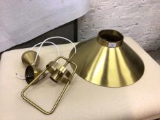 A brass effect Danish hanging light with funnel shaped shade (shade: 17cm x d.42cm)