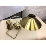 A brass effect Danish hanging light with funnel shaped shade (shade: 17cm x d.42cm)