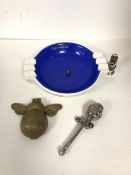 A mixed lot including a Victorian baby rattle, the finial in the form of Humpty Dumpty, with
