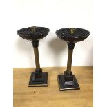 A pair of Elaine Goddard Regency inspired candlesticks, with ceramic drip tray and base (some chips)