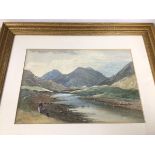 Joel Owen (Frances Jamieson), 19thc. Figures in Mountain Landscape, watercolour, signed bottom left,