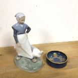 A Royal Copenhagen figure of a Girl and Goose (19cm) and a Carltonware dish (2)