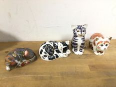 A group of four Royal Crown Derby cats including Misty and Catnip Kitten (tallest: 8cm)
