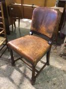 A 1920s/30s side chair, with leather back and seat, on turned front supports united by H