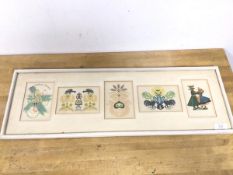 A set of five 1950s/60s framed Eastern European prints (all: 21cm x 66cm)