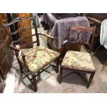 A Regency mahogany side chair, the tablet top rail above a pierced splat, with grospoint foliate