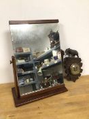 A mid century teak hinged dressing table mirror (44cm x 32cm x 15cm) and a wall barometer with a