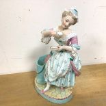 A 19thc Meissen figure of Lady Drinking Tea, repairs to neck (20cm)