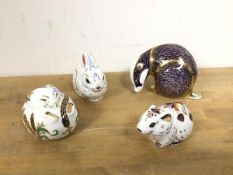 A group of four Royal Crown Derby animal figures including Bunny, Bank Vole (largest: 7cm)