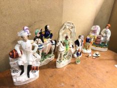 A collection of 19thc Staffordshire figures including the Duke of Cambridge (36cm), Fred Archer,