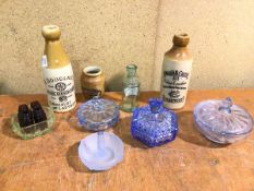 A mixed lot including two early 20thc soda bottles including R Douglas, Ginger Beer, Kirkcaldy and
