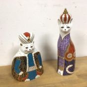 Two Royal Crown Derby cat figures, one Persian, one Abyssinian, both lacking stoppers (taller:
