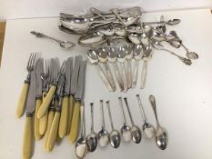 A quantity of silver and silver plate cutlery including a set of six 1920s Sheffield silver coffee