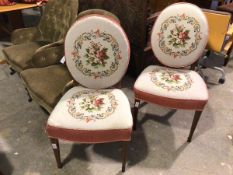 A pair of Edwardian side chairs, with later tapestry upholstered backs and seats, in floral