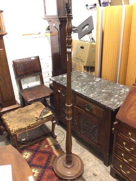 A William IV style floor lamp with turned stem on circular dished base (176cm)