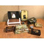 A mixed lot of boxes including vintage Cocoa tin, a chinoiserie hinged box, a jewellery box,