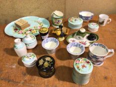 A mixed lot of mainly china including 19thc blue and white beakers, two coffee mugs, inkstand,