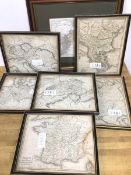 A set of six 19thc maps depicting Europe (frames and glass a/f) (each: 19cm x 24cm) and a later