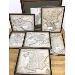 A set of six 19thc maps depicting Europe (frames and glass a/f) (each: 19cm x 24cm) and a later