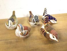 A group of four Royal Crown Derby bird figures, including a Teal Duckling, a Crested Tit (tallest: