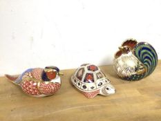 A group of three Royal Crown Derby animal figures including Farmyard Cockeral (10cm)