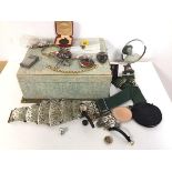 A mixed lot of jewellery including polished stone brooches, lady's wristwatches, belt, bracelet,