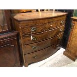 A 19thc bow front mahogany chest of drawers, with three short drawers above three graduated drawers,