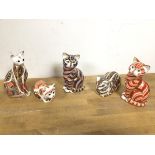 A group of five Royal Crown Derby cat figures, including Spice (largest: 13cm)