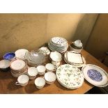 A mixed lot of china including a set of eight Royal Doulton Beaufort teacups (each: 7cm), eight