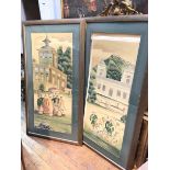 Two framed Chinese watercolours, both depicting Figures and Buildings, both framed, one lacking