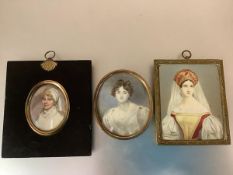 English School, c. 1830, a portrait miniature of a young lady with ringlets, watercolour on ivory,