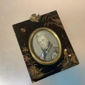 A 19th century miniature portrait engraving of William IV, oval, in a Chinoiserie frame decorated in