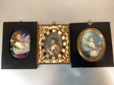 Three portrait miniatures, early 20th century, each a portrait of a lady after or in the manner of