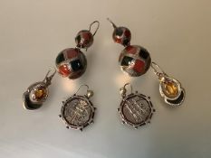 A pair of striking Victorian Scottish hardstone earrings, late 19th century, each of two graduated