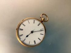 An 18ct gold open face pocket watch, the lever movement signed Edwin Flinn, London, in a scroll-