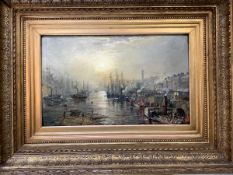 Continental School, 19th Century, A Busy Quayside, oil on panel, unsigned, in a gilt-composition