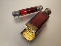 A mid-19th century silver-mounted ruby glass scent bottle vinaigrette, Sampson Mordan & Co.,