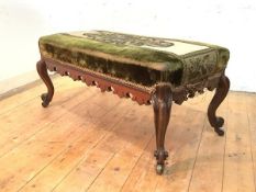 A William IV rosewood long stool, the rectangular seat upholstered in beadwork worked in a thistle