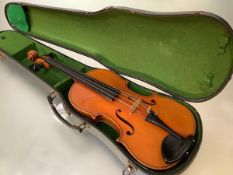 An early 20th century German violin, the interior bearing label for Ernst Glasel and inscribed 