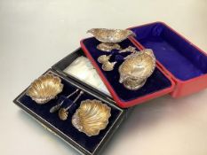 Two cased pairs of silver salts: the first, Edwardian, Robert Pringle & Sons, Birmingham 1909, of