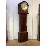 A Scottish Regency mahogany longcase clock, the arched hood with spun brass bezel and inlaid