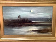 George Paul Chalmers R.S.A.. R.S.W. (Scottish, 1833-1878). Moonlit Estuary, oil on canvas,
