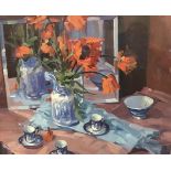 •Helen Turner P.A.I. (Scottish, b. 1937), "Reflections", a still life with poppies, signed lower