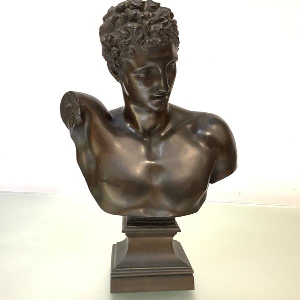 After H. Jacquet (French, 19th Century), Apollo, a bronze bust after the Antique, unmarked, 20th