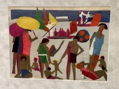 •Maria Barta (Hungarian, 1897-1969), "Strandon" (On the Beach), collage, cut paper, c. 1930,