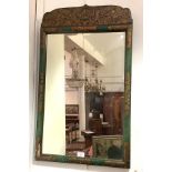 A gilt lacquer decorated fretwork mirror in 18th century style, early 20th century, the crest with