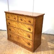 A Victorian satinwood chest, the rectangular top with rounded corners over two short and three