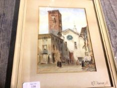 R. Murray A., after R Murray, Continental Square with Church, stamped ESH, signed by artist on the